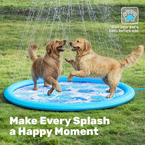 6ft Summer SLOOSH Splash Pad Sprinkler Mat - Tropical Leaves Outdoor Water Play Toys for Kids Dogs, Backyard Party