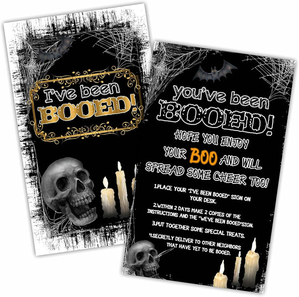 Halloween Party Game - You've Been Booed! Game Kit, Double-Sided Skull and Candles Theme, Pack of 50