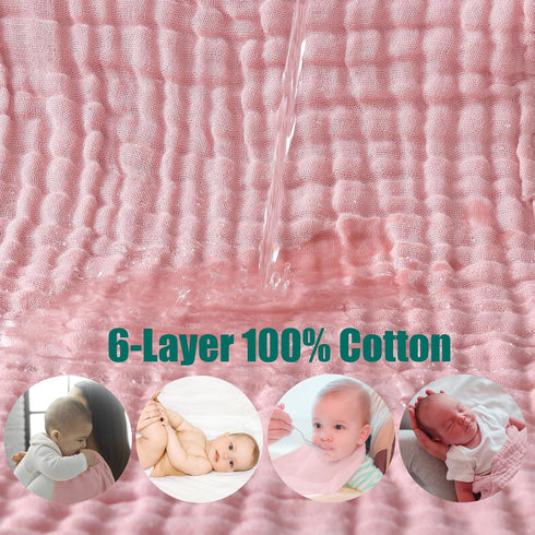 SnugOre 5 Pack 20x12 inches 6-Layer 100% Muslin Burp Cloths Large Baby Burping Cloths, Cotton for Newborn Boys Girls