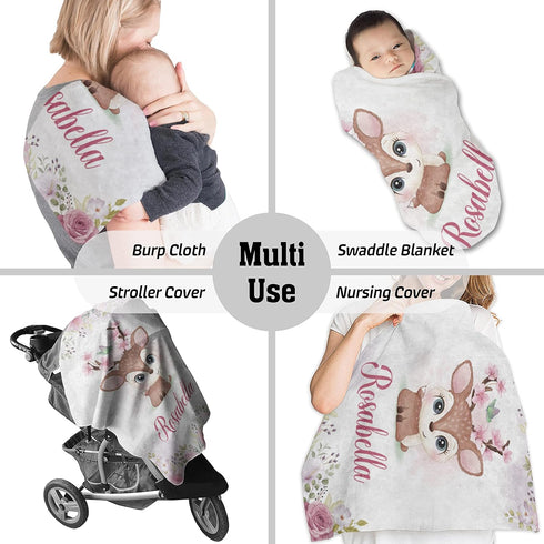 AVIClothes 30inchx40inch, Customized Baby Girl Blanket, Personalized Baby Girl Deer Blankets - Baby Blanket with Name