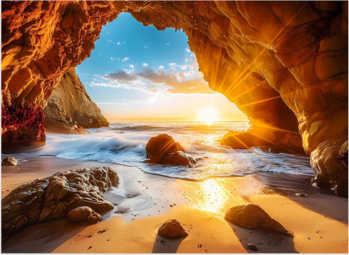 Jeacirio 500 Pieces Puzzles for Adults Jigsaw Puzzle Beach Sea Cave Sunset Puzzle