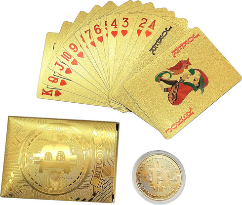 Bitcoin Waterproof Gold Playing Cards with Commemorative Bitcoin in Protective Plastic