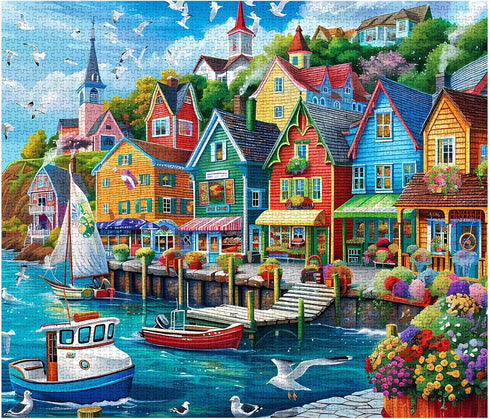 Jigsaw Puzzles 1000 Pieces for Adults-Colorful Seaside Town Hardboard Puzzle-Challenging Puzzle Perfect for Game Nights-DIY Home Wall Decor-Art Puzzles Colorful Coastal Town 27" x 20"