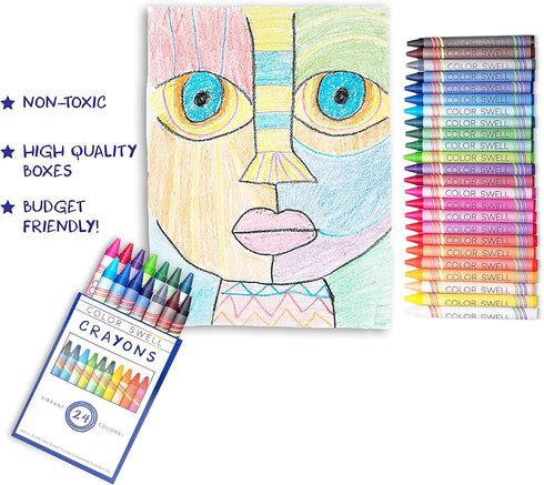 Packs 10 24 Color Swell Bulk Crayons - Boxes of Vibrant Colors of Teacher Quality Durable for Home and School