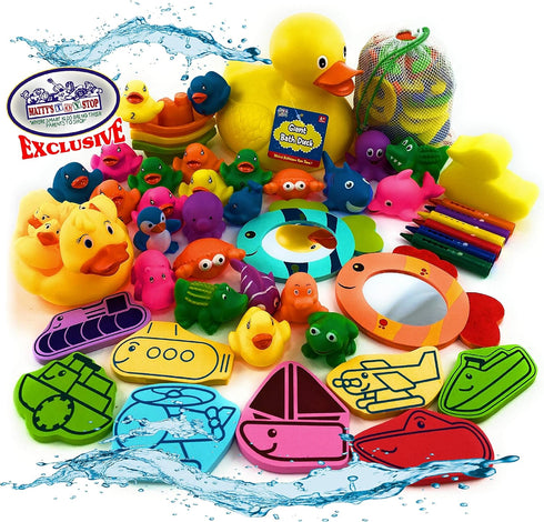 Mtty's Toy Stop 119pcs Ultimate Bath Toys Set Featuring Giant Rubber Duck,