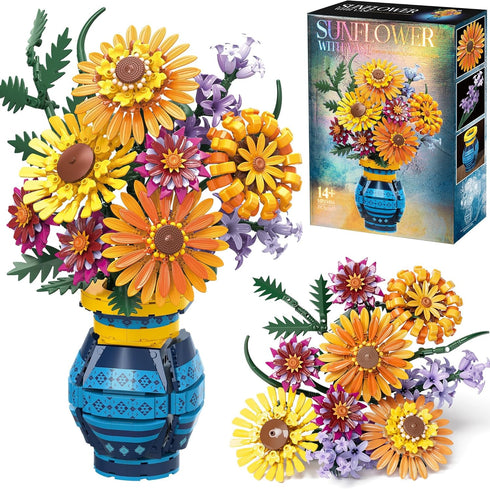 Asoulin Flower Bouquet Building Blocks Set with Vase, Mothers Day Mom Grandma Gifts,