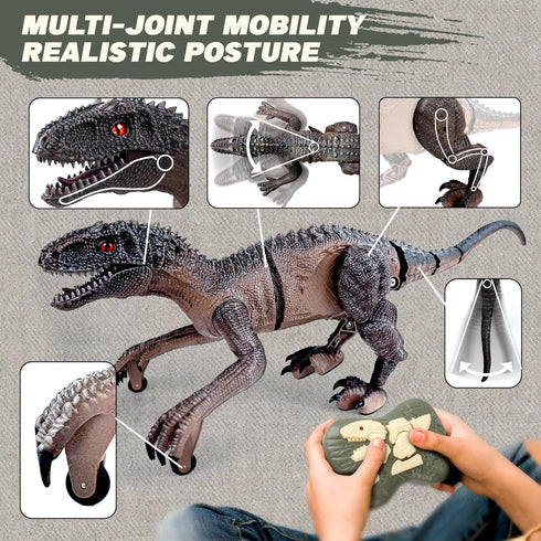 Dinosaur Toys for Kids - 2.4G Remote Control Velociraptor with 3D Eye, Shaking Head, LED Light & Roaring Sounds for 6+
