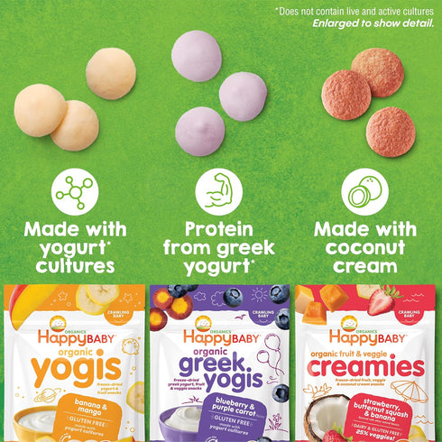 1 (Pack 8) Happy Baby Organic Creamies Freeze Dried Fruit, Veggie, & Coconut Cream Snacks, with Apple, Sweet Potato