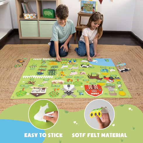 92 3-8 BONNYCO Felt Board for Toddlers with Animal Farm Figures. Montessori and Sensory Toys, Birthday Gifts for Kids