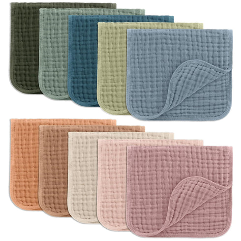 Comfy Cubs Large Muslin Burp Cloths, 100% Cotton Hand Washcloths for Babies, 10-Pack