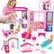 Doll House Portable & Foldable Dollhouse with 60+ Pcs & 2 Dolls, Playhouse Toy for Kids