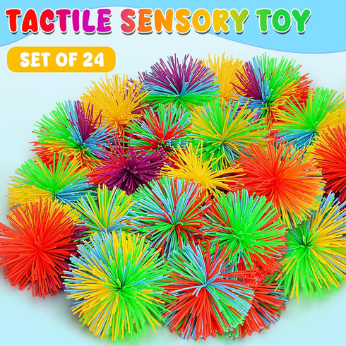 24 2.75 inch SHQDD PCS Stringy Balls, Sensory Stringy Ball, Soft Rainbow Pom Bouncy, Basket Stuffers Fillers, Monkey