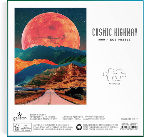 Galison Cosmic Highway – 1000 Piece Puzzle with Bright Artwork of Surreal Landscapes for Adults and Families