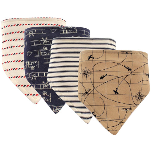 (Pack 2) Hudson Baby Unisex Baby Cotton Bandana Bibs, Airplane, One Size