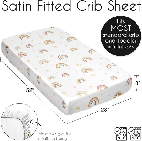 Sweet Jojo Designs Boho Rainbow Girl Baby Satin Fitted Crib Sheet Infant Newborn Nursery Toddler Bed Room Standard