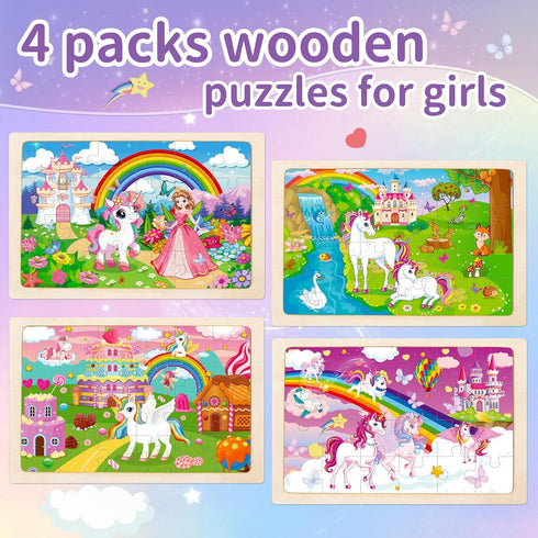 Sticeard 4-6,Unicorn 4 Packs 3-5,24 3 4 5 6 Puzzles for Kids Ages Princess Wooden Jigsaw Puzzles Puzzles for Kids Ages