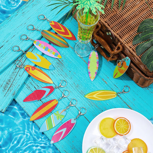 Bucherry 36 Pcs Beach Favors Keychain Gifts Set, Wooden Surfboard, Slippers, Sea Turtle, Coconut Tree Keychains (Flower)