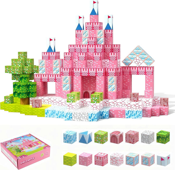 Behanluva 128PCS Magnetic Building Blocks Set, Magnetic Blocks for Girls, Magnet Tiles Cube