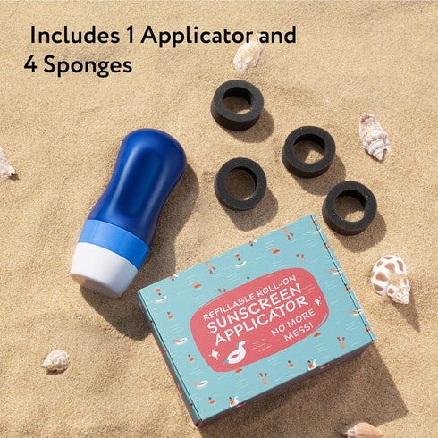 1 Pack, 6 oz Sunscreen Applicator - Refillable Sunscreen Roller & Replacement Sponge Heads - Roller Bottle Lotion