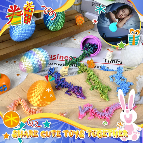 12P 3D Drofex Easter Printed Dragon Eggs, Mystery Crystal Dragon Egg for Easter Basket Stuffers, Unique Easter Toys
