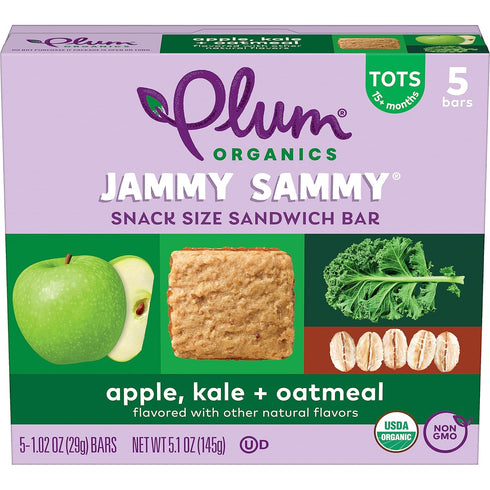 Plum Organics Jammy Sammy Snack Bars - Apple, Kale, and Oatmeal - 1.02 oz Bars (Pack of 30) - Organic Toddler Food Snack Bars