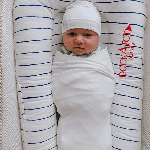 2 Set, Ely's & Co. Cotton Knit Jersey Swaddle Blanket and Beanie Baby Hats Gift Large Receiving Blanket (Ivory)