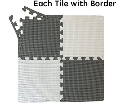 Fuzayylu 16 Pieces Foam Play Mat with Border, Interlocking Playmat Tiles, Foam Floor Mat Tiles, Puzzle Play Mats