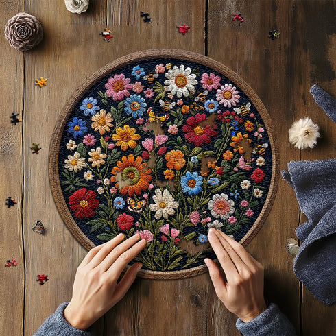 PICKFORU 1000 Vintage Wildflower Puzzles for Adults Pieces, Round Butterfly Bee Plant Puzzle Nature Art, Circle Pretty