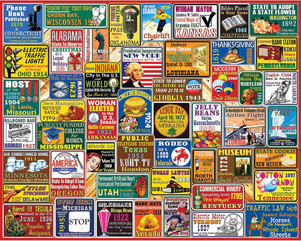 White Mountain 1000 Piece Jigsaw Puzzle Patriotic US Icons Collage Puzzles with