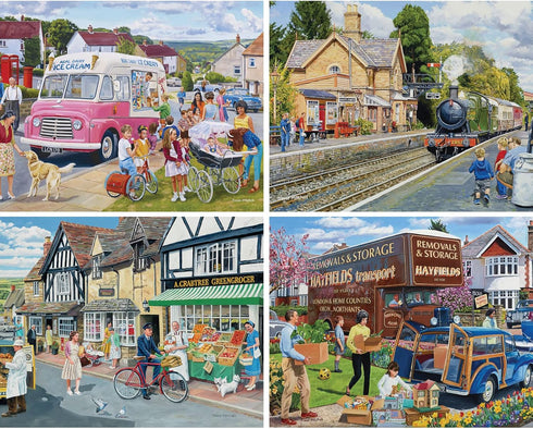 Bits and Pieces 4-in-1 Multi-Pack, 1000 Piece Jigsaw Puzzles for Adults, Village Memories Puzzle Set Bundle by Trevor