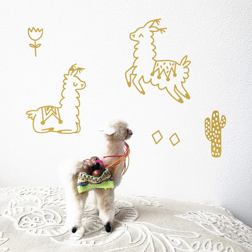 Alpaca Animal and Cactus Wall Decal | Peel and Stick for Kids, Baby Bedroom Nursery, Living Room | 50 pcs Vinyl
