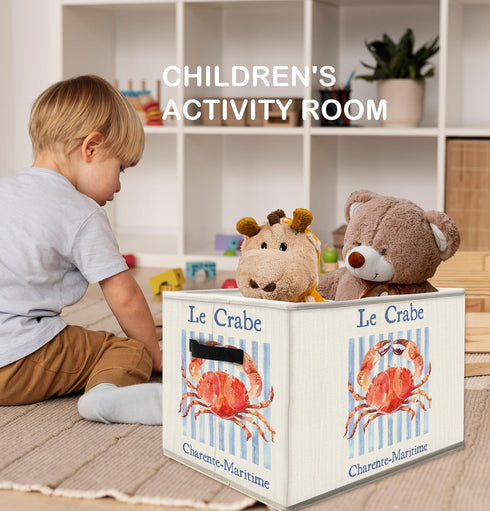 FDHSPAAM Coastal Beach Crab Storage Bins Box with Handles, Nautical Ocean Crab Collapsible Fabric Storage Basket Box