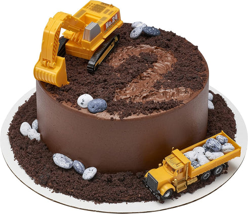2 Set (11826) DecoPac Construction Dig Cake Decoration, Piece Cake Topper with Dump Truck and Moveable Excavator, Food