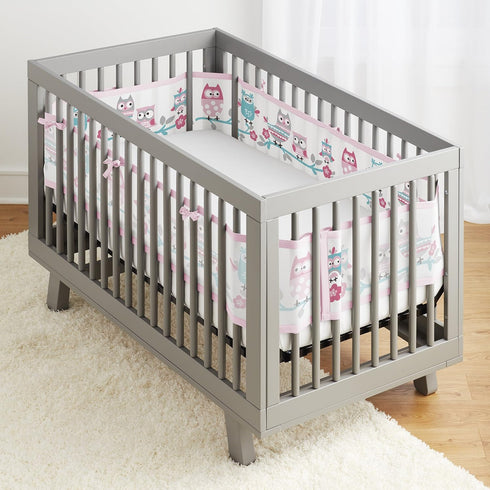 BreathableBaby Breathable Mesh Liner for Full-Size Cribs, Classic 3mm Mesh, Owl Fun Pink (Size 4FS)
