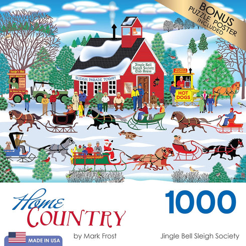 RoseArt - Home Country - 1000 Piece Jigsaw Puzzle for Adults - Jingle Bell Sleigh Society