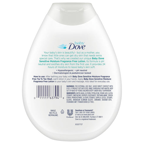 13 (Pack 3) Baby Dove Fragrance Free Lotion, Sensitive Moisture, Ounce