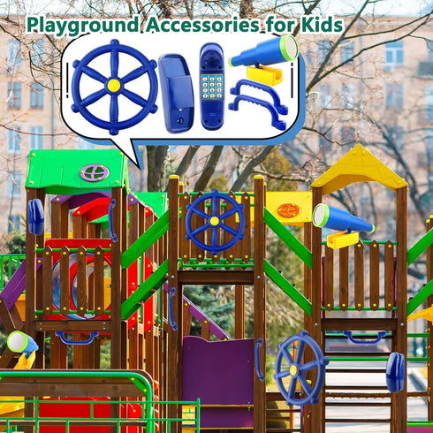 5 Pcs Kids Playground Accessories - Outdoor Plastic Steering Wheel, Pirate Telescope, and Safety Handle for Playhouse