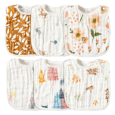 Zainpe 6Pcs Muslin Cotton Bibs for Baby, Adjustable Machine Washable Burp Cloths for Unisex Infant
