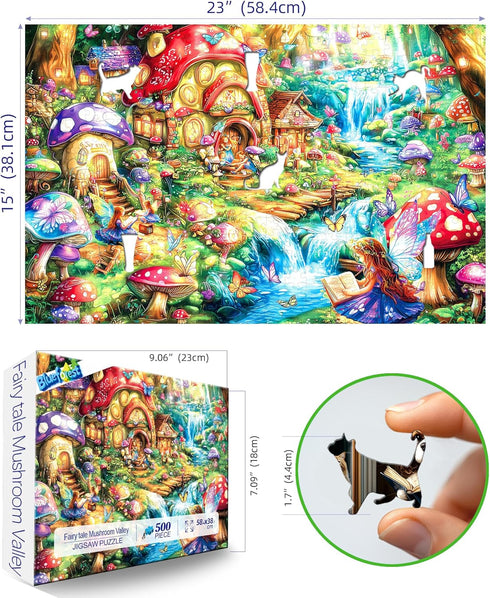 500 500 23" 15" Dreamy Mushroom Valley Piece Puzzle for Adults, Fun Puzzles for Adults Pieces with HD Print & Poster, X