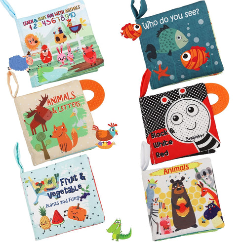 Baby Books Toys Gifts, Touch and Feel Cloth Crinkle Books for Babies, Early Learning Toys for 0-18 Months, 6 PCS