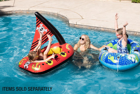 Poolmaster Inflatable Pirate Boat Pool Float for Kids, Baby Rider Boat with Seat, Pirate Ship Inflatable with Mast, Oar