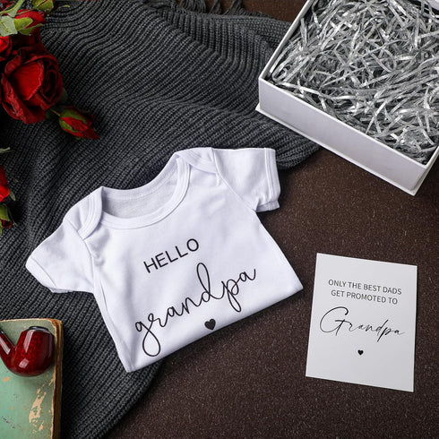 Shyyween 4 Set Pcs Pregnancy Announcement for Grandpa, Hello Grandpa Baby Bodysuit, Grandpa Pregnancy Reveal Card Baby