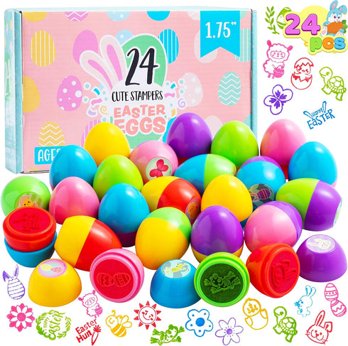 24Pcs JOYIN Easter Egg Stampers Toys for Easter Eggs Hunt Game, Basket Stuffers Fillers, Kids Party Favor, Assorted