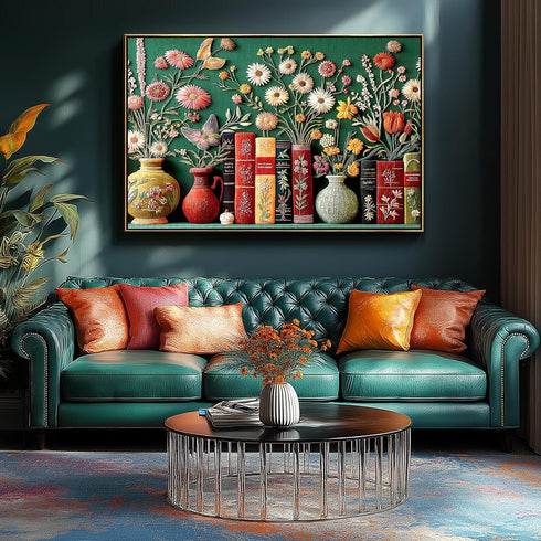 1000 27.5x19.7 Inch MININWAN Mbroidered Style Vintage Botanical Flower Bookshelf Puzzles for Adults Pieces, Green