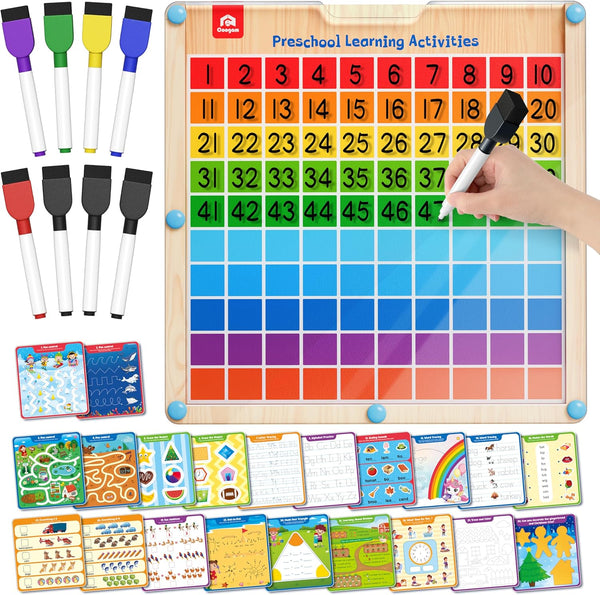 Coogam Handwriting Hundred Board, Math Manipulative Wooden Montessori 1-100 Number Toys, Alphabet