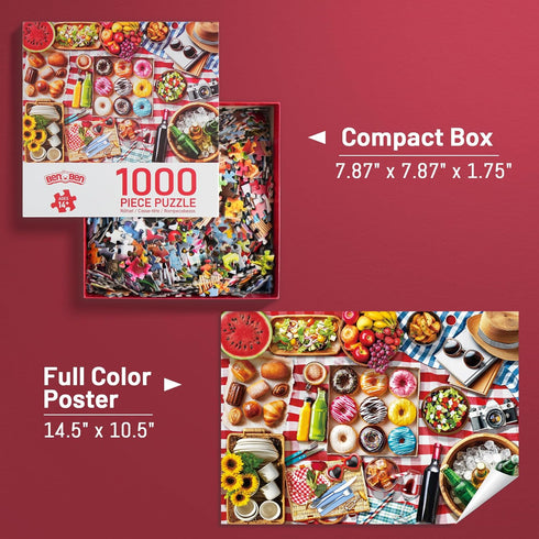 1000 BenBen Puzzles for Adults Pieces, Spring Picnic Jigsaw Puzzles with Patterns on Back, Challenging Puzzles