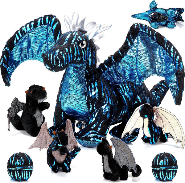 Deekin 7 Pcs Dragon Toy Set - 16 Inch Large Stuffed Animal with 4 Cute Baby Plush Dragons and 2 Eggs