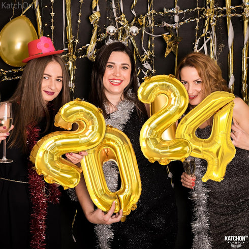 KatchOn Gold 2024 Balloon Numbers - 16 Inch, New Years Balloons for Happy New Year Decorations 2024, NYE Party Supplies