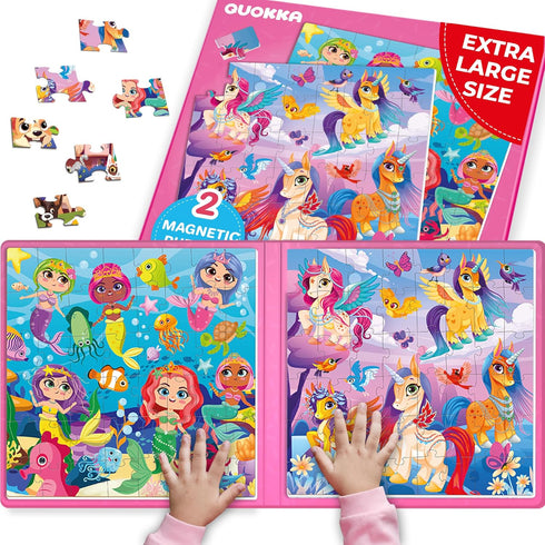 QUOKKA Magnetic Puzzles for Kids Ages 4-6, 2x48 Travel Puzzle Games for Toddlers, Car Activities Toy