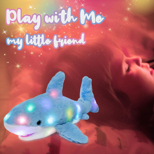 16'' Hopearl LED Plush Shark Lighting Up Stuffed Animal Floppy Night Lights Glow in The Dark Birthday Festival for Kids
